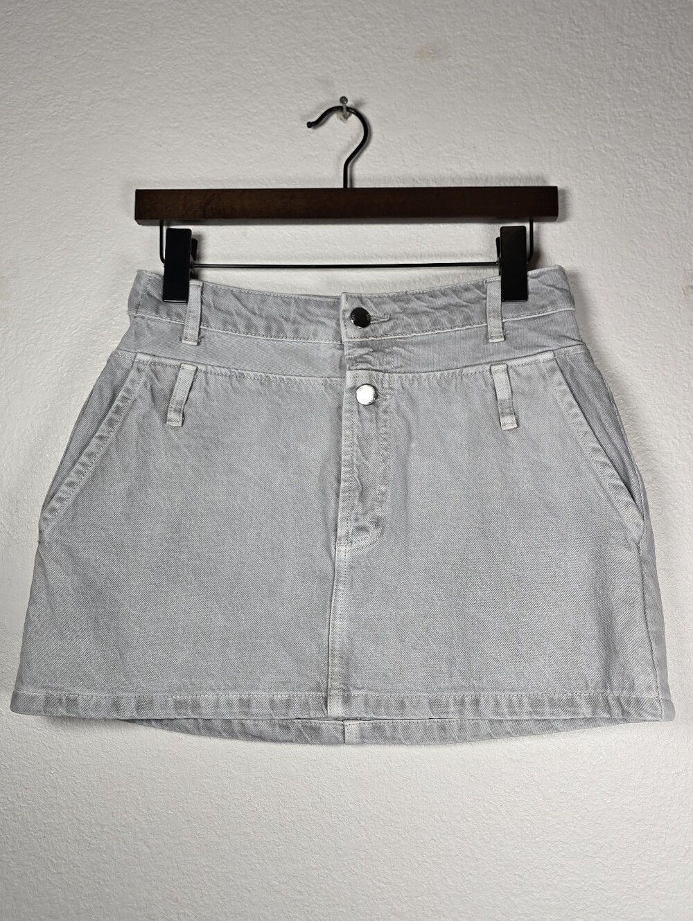 ZARA Washed Grey Denim Utility Mini Skirt Size M 28